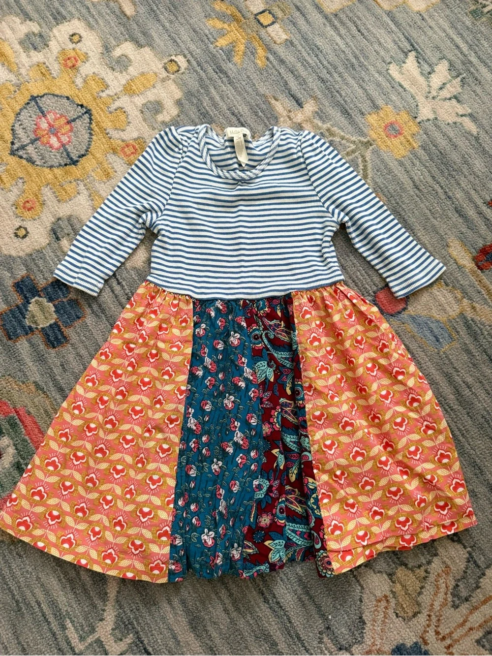 Matilda Jane (Friends Forever) Magnolia Dress - Size 6 patchwork blue stripes